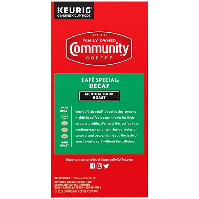 Community Coffee Café Special Decaf Medium-Dark Roast Single Serve Keurig K-Cup Pods 32 Count Box (Pack of 4)