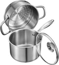 VEVOR 2.5 QT Saucepan with Steamer, Stainless Steel Saucepan with Glass Lid, Multipurpose Nonstick Stainless Steel Sauce Pot with Ergonomic Handle, Friendly for Oven, Dishwasher, Induction Cooker
