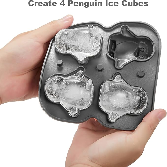 Nax Caki 3D Penguin Ice Cube Tray, 2.2" Large Thicked Silicone Fun Shapes Whiskey Ice Mold with Funnel for Cocktails,Bourbon,Brandy, Whiskey Gifts for Men Black