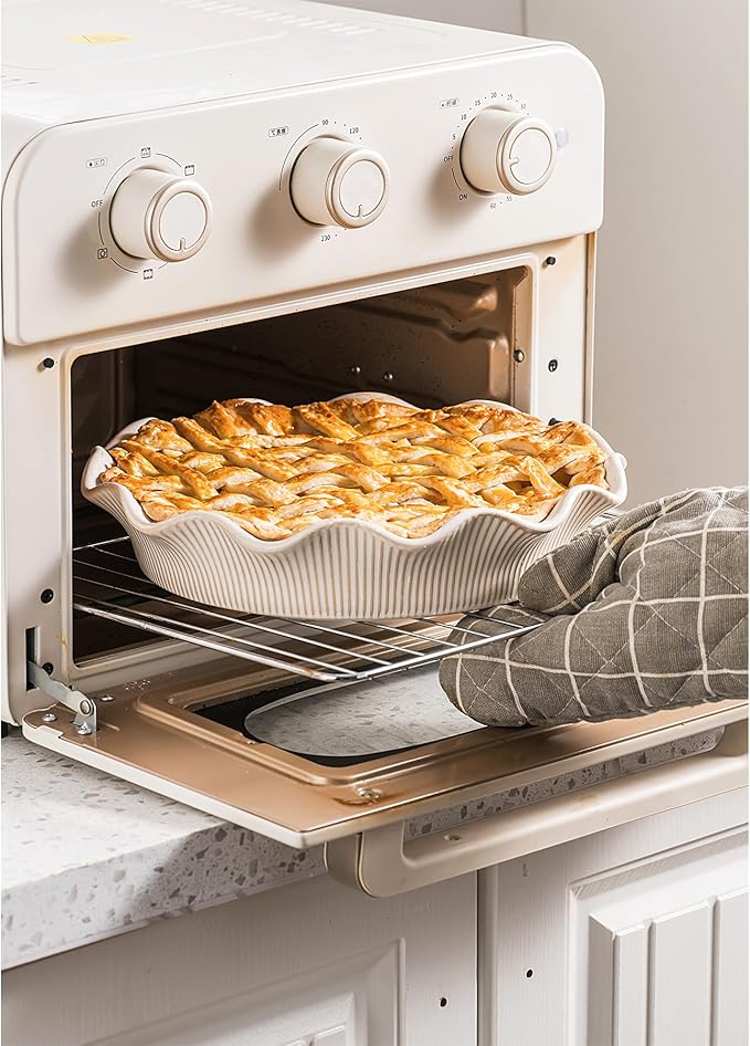 Ceramic Deep Pie Pan for Baking, 11 inch Porcelain Pie Dish for Apple Pie, Oven & Dishwasher Safe, Farmhouse Decor, 48 Ounce Deep Plate for Kitchen, Non-Stick Pie Pans, Off-White