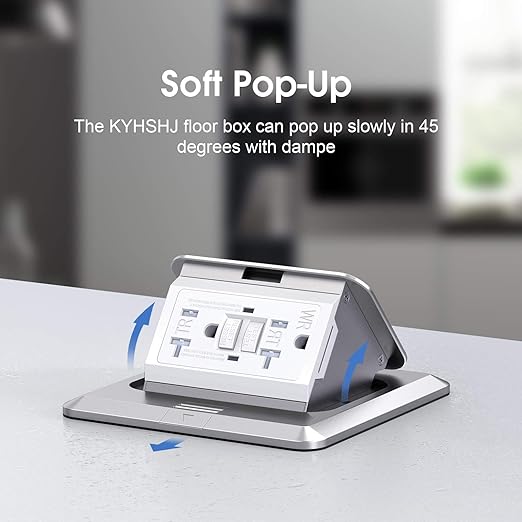 KYHSHJ Pop Up Floor Electrical Outlet with 20 Amp Stainless Steel GFCI Tamper Receptacle Outlet， Corrosive Resistant Hardware，ETL Listed,Silver