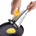 Cone Cheese Grater with Handle Stainless Steel Triple Function Wood Handle Parmesan Shaver Non-Slip Rubber Bottom Hand Held Multifunction Vegetables Cheese Grater with container (L: 10.6" X 4.7")