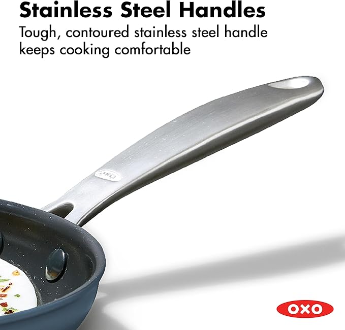 OXO Enhanced 12” Nonstick Frying Pan Skillet, PFAS-Free Ceramic, Oven & Broiler Safe to 600°F, Durable Hard Anodized Cookware, Stainless Steel Handle, Dishwasher Safe, Storm Blue