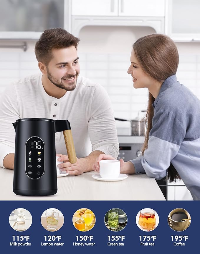 Electric Kettle 1500W Rapid Boil, 1.7L (1.8 Qt) 304 Stainless Steel, BPA-Free | 4 Temperature Presets for Baby Milk, Coffee, Tea | 2-Hour Keep Warm, Cool Touch Exterior