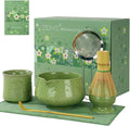 ZENS Matcha Whisk Set, 17oz Ceramic Matcha Set Includes Matcha Bowl and Matcha Cup, Bamboo Whisk & Chasen Holder, Sifter, Scoop & Tea Towel, 7pcs Matcha Kit for Matcha Latte, Emerald Green