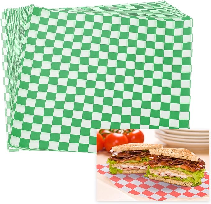 PATIKIL 8.7" x 8.7" Waxed Paper Sheets, 50Pcs Square Pattern Oil-absorbing Dry Food Wrapping Paper for Bakery Coffee Shop Home Baking Kitchen DIY, Green