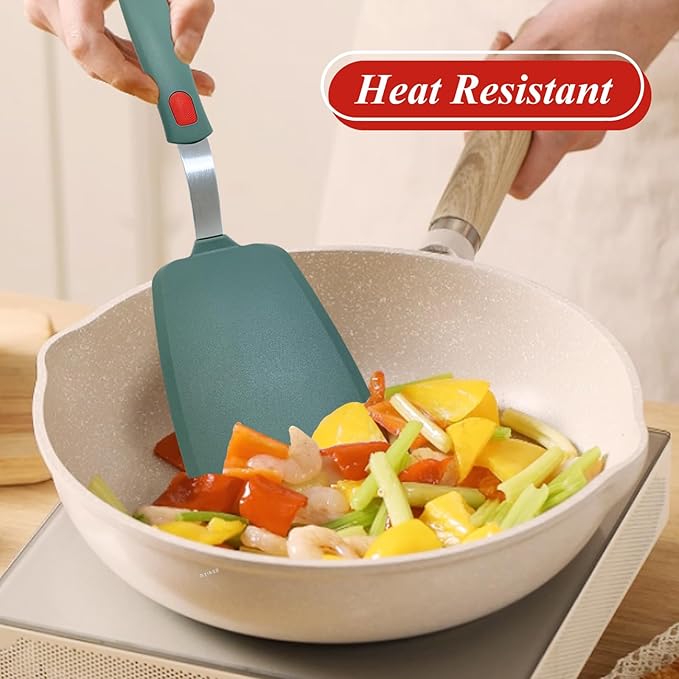 Silicone Spatula Turner, Pancake Spatulas for Nonstick Cookware Pan, Heat Resistant 600°F, Thin Flexible Large Cooking Spatula for Kitchen Use, Flipper for Omelette Egg Fish, Dishwasher Safe