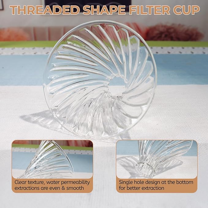 Pour Over Coffee Maker 600ml Borosilicate Glass Drip Coffeemaker Server Set with 100pcs V60 Cone Paper Filters Walnut Collar Glass Lid Clear Hand Brew Dripper Carafe for Home Camping Travel 20.29oz