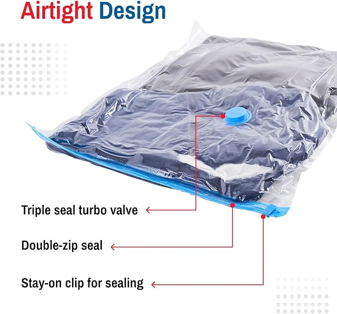 6 Pack Small Vacuum Storage Bags for Comforters, Blankets & Clothes – Vacuum Sealed Compression Bags with Hand Pump – Space Saver Storage Bags for Bedding, Moving, Travel & Organization