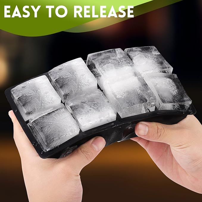 Ice Cube Trays Silicone,2 Pack Ice Cube Molds with Removable Lids,Stackable Ice Trays for Freezer,Ice Maker Reusable and BPA Free for Whiskey, Cocktail, Chilled Drink (8 Big Square Ice Cubes)