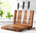3 in 1 Magnetic Knife Block Stand - Wooden Magnetic Knife Holder with Strong Magnets, 14"x10" Cutting Board, Knife Sharpener - Acacia Display Holder Double Sided Storage Rack Magnets for Knives