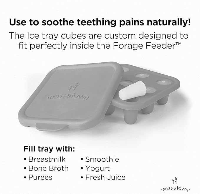 Moss and Fawn Ice Cube Tray - Forage Feeder Freezer & Teething Popsicle Mold for Breast Milk, Formula, Bone Broth, Purees, & Baby Food - BPA, Lead, & PVC-Free - Dew