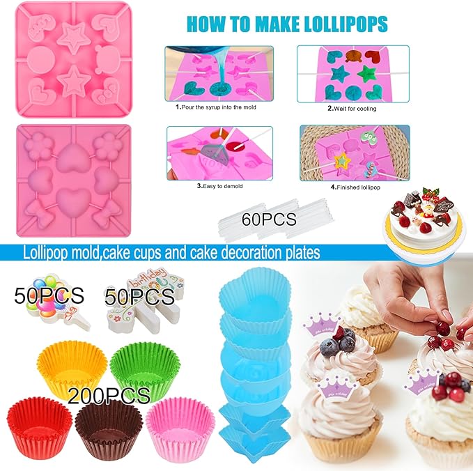 Cake Decorating Kit, 730 Pcs Cake Pop Kit Cake Decorating Supplies with Cake Carrier Holder Springform Pan Sets Toolbox Organizer Turntable Piping Bags Tips Chocolate Molds for Beginner Professional