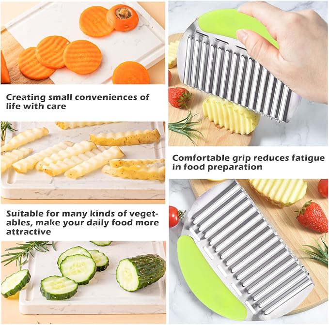 JAYVAR Large Crinkle Cutter French Fry Cutter, Large Wave Slicer Potato Wavy Chopper, Stainless Steel Vegetable Crinkle Cutting Onion Chopping Tool with Handle for Cucumber, Kitchen Dicer Gadgets