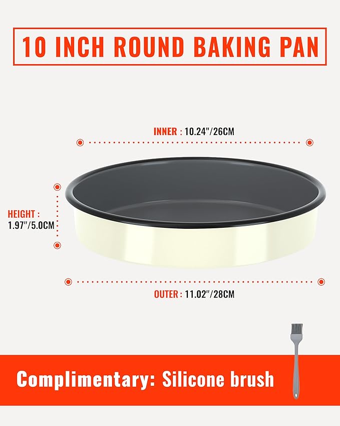 Enamel Round Baking Pan Roasting Dish 10 Inch Non-Stick Cookware for Cake Bread Pie Pizza Roast, Non-Toxic Carbon Steel Oven Dishwasher Safe Thanksgiving Party Gift Bakeware