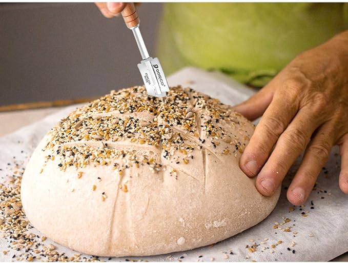 Danish Dough Whisk and Bakers Bread Lame Tool for Baking Cake Pizza, Stainless Steel Dough Scoring Knife with 5 Replacement Blades Leather Storage Cover, Lame Bread Dough Whisk Slashing Tool