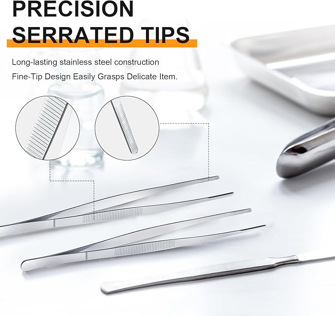 Yaomiao 4 Packs Bar Tweezers Long Garnish Tongs Bar Tweezers Stainless Steel Korean Bbq Tongs for Bartender Cocktail Cooking Food(Silver,8 Inch)