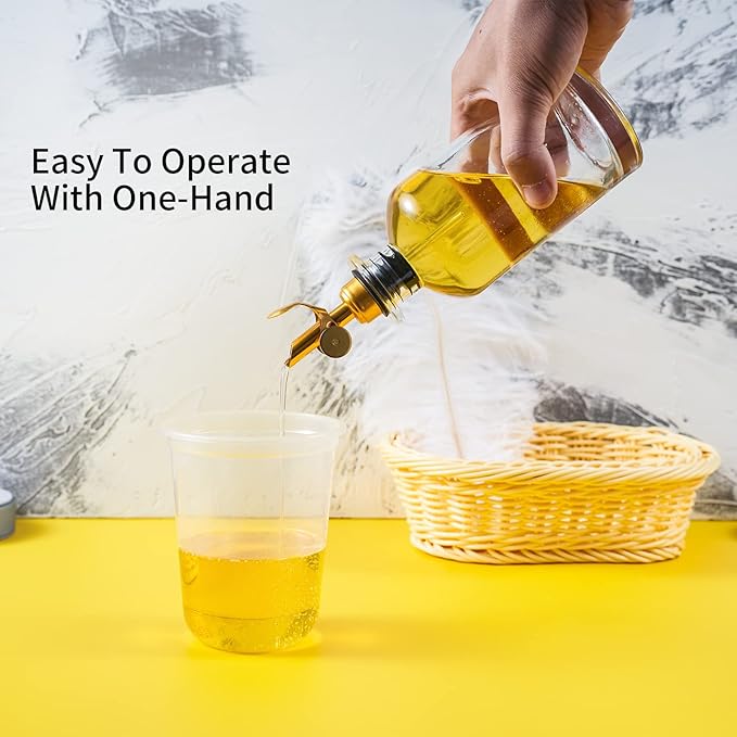 4 Pcs Olive Oil Dispenser with Flip Top, Stainless Steel Auto Pour Spouts for Liquor, Oil, Vinegar, Syrup and Other Liquid Bottles - Gold