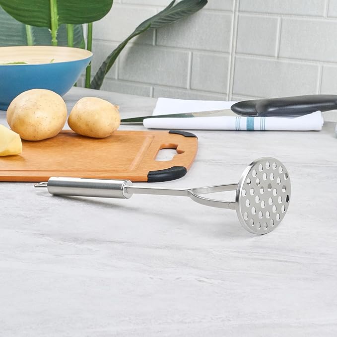 Restaurantware-German Standard Round-Faced Mashers With Ergonomic Handle, 24 Heavy-Duty Potato Mashers - Dishwashable, Durable, Stainless Steel Food Mashing Tool, For Avocado, Beans, Sweet Potatoes