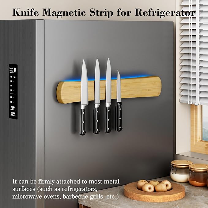 Magnetic Knife Holder for Wall, 16 Inch Bamboo Knife Strip with Strong Magnetism, Kitchen Accessories Organizer, Housewarming Gifts for New Home, Storage Space Saver for Apartment/Rv/Farmhouse