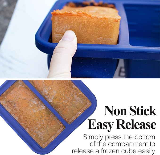 2 Cup Silicone Freezer Molds 2 Pack Silicone Freezer Tray with Lid Make 4 Perfect 2-Cup Portions - Easy Release Molds for Food Storage & Freeze Soup, Broth, Stew or Sauce