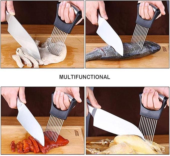 2Pack Onion Slicer Meat Slicer, Food Slice Assistant Onion Holder Slicer, Kitchen Gadgets - Stainless Steel Vegetable Holder Cutting Kitchen Gadget Tomato Peeler