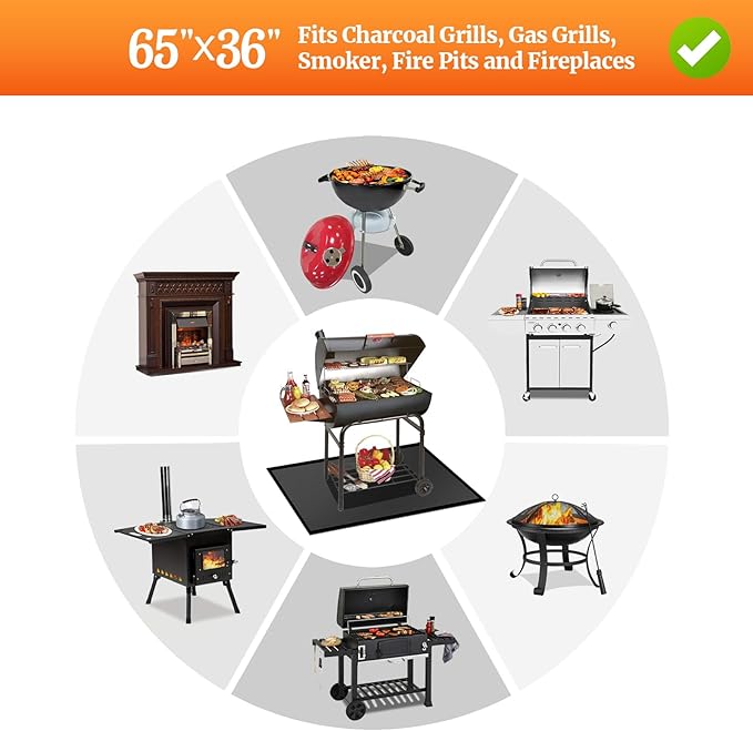 65 ×36 inches Under Grill Mats for Outdoor Grill/ Fireproof Fire Pit Mat for under Fire Pit Fireplace, BBQ Mat under BBQ Waterproof Oil-Proof Grill Floor Pad for Deck Patio Flat Top Smokers Gas Grills