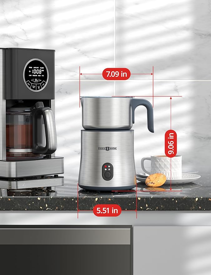 PARIS RHÔNE Milk Frother and Steamer, 4-in-1 Detachable Milk Steamer, 500ml Hot Chocolate Maker and Milk Warmer with Hot & Cold Foam, Dishwasher Safe, All Stainless Steel