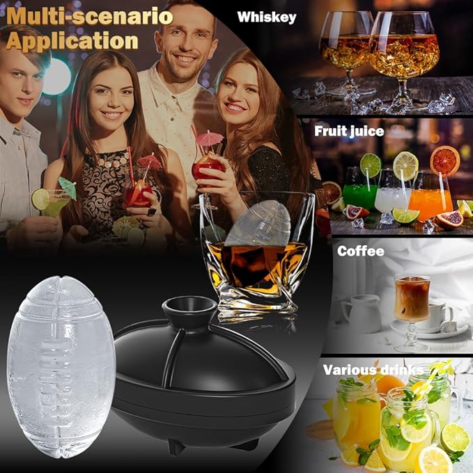 6 Pack Silicone Football Ice Cube Molds 2.2 Inch Large Silicone Fun Shapes Novelty Football Gifts Craft Round Sphere Ice Ball Molds for Cocktails, Bourbon, Brandy, Whiskey (6, Football)
