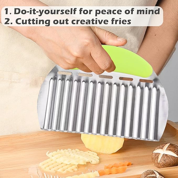 JAYVAR Large Crinkle Cutter French Fry Cutter, Large Wave Slicer Potato Wavy Chopper, Stainless Steel Vegetable Crinkle Cutting Onion Chopping Tool with Handle for Cucumber, Kitchen Dicer Gadgets