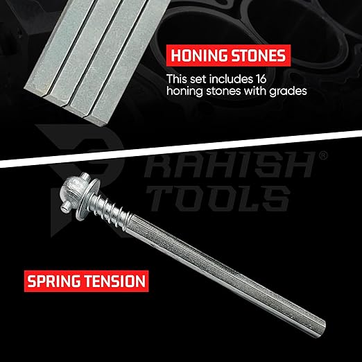 Engine Cylinder Hone Kit 62mm to 88mm Adjustable Handheld Honing Machine Tool Kit with 16 Stones Sizes 3" x3/8" x3/8" - Works for Mid-Size to Larger Car Engines