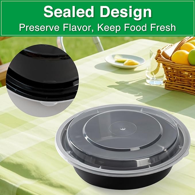Meal Prep Containers Reusable 50 Pack-29 oz Food Storage Containers with Lids To Go Food Containers Takeout, Microwave Dishwasher Freezer Safe, Stackable, BPA Free, Plastic(Black)
