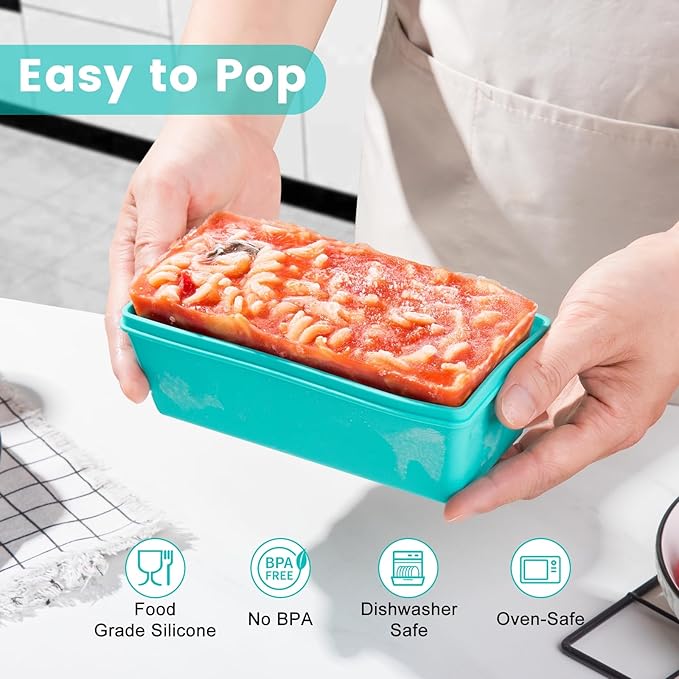Gemice BPA-Free Silicone Freezer Molds with Base, Individual 4-Pack 2-Cup Portion Soup Cubes Freezer Tray with Lids for Food Storage, Oven & Dishwasher Safe, Silicone Freezer Containers for Meal Prep