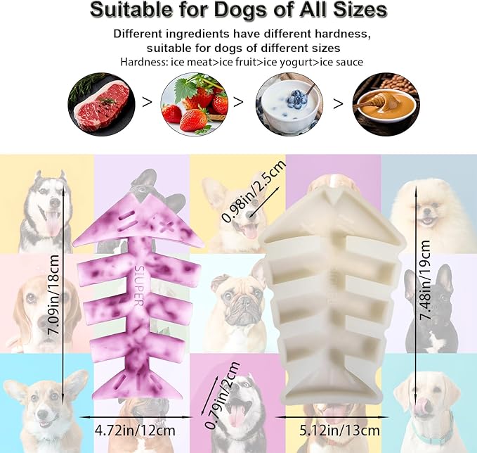7.5IN Big Fish Bone Dog Cat Treat Mold 1 Pack, DIY Flavors for Puppy. Food Safe Silicone for Oven. Large Ice Cube Mold for Pet Chew, Cooling. Pets Birthday Cake Baking. Fun Gift for Dog Lover