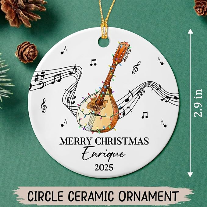 Unique Mandolin Ceramic Christmas Tree Ornament, Customized Year Text Name Keepsake Xmas Ornaments Gift for Mandolin Player Mandolinist Women Men, Personalized Mandolins Instrument Ceramic Ornament