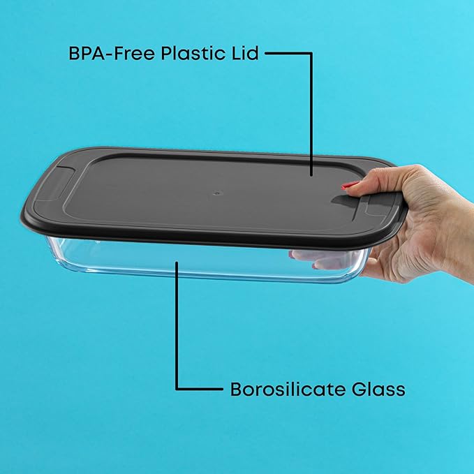JoyJolt 8-Piece Borosilicate Glass Oven Dishes with Black Lids, Rectangle Deep Glass Baking Dish Set, Baking Pans for Lasagna Casserole Cake, Bakeware Set, Freezer to Oven Tray to Dishwasher