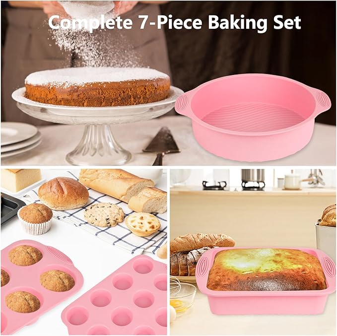Silicone Bakeware Set, Heat Resistant Baking Pans, Nonstick Baking Molds for Cake