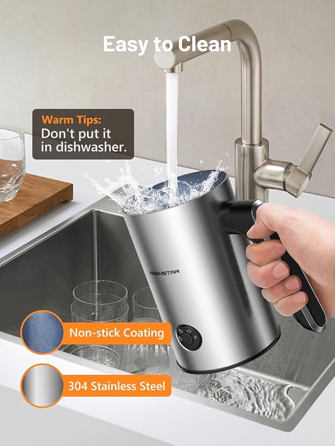 Keenstar Electric Milk Frother, Automatic Milk Steamer Warm or Cold Foam Maker for Latte, Cappuccino, Macchiato, Stainless Steel Milk Warmer with Temperature Controls