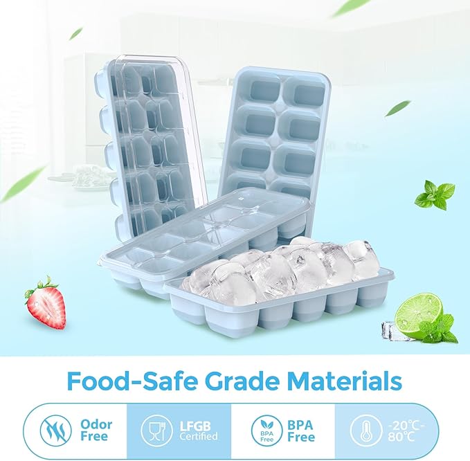 DOQAUS Ice Cube Trays 4 Pack, 40 pcs Silicone Ice Cubes Tray Maker with Spill-Resistant Removable Lid, Easy Release & Pop out, LFGB and BPA Free, Stackable Flexible, for Soup, Food, Cocktail, Coffee