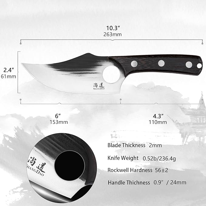 SHANGDAO Boning Knives, 6 ″ Viking Boning Knife for Meat Cutting, High-carbon steel Chopper Knife, Forged Blade & Wood Handle, Hand Forged Full Tang Knife