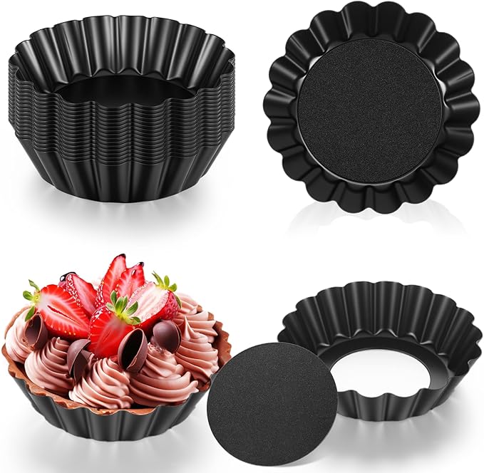 24 Pcs Mini Pie Tart Pans 3" with Removable Bottom Round Nonstick Quiche Pan Bakeware Egg Tart Molds Fluted Side Small Quiche Pans Steel Mini Pie Tins for Pies Mousse Cheese Cake Dessert