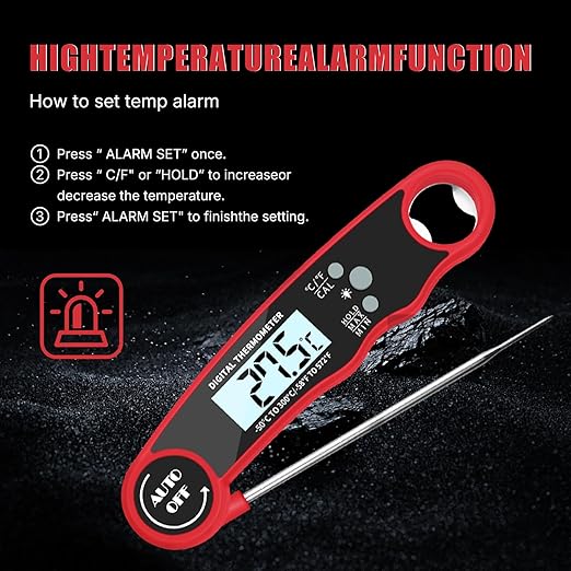Grill Meat Thermometer Digital, Digital Instant Read Food Thermometer, Waterproof Cooking Probe, LCD Display, Temperature Guide BBQ Accessories Grill Gifts for Men Him Dad Fathers Day