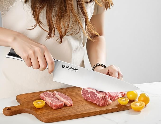 BRODARK Kitchen Knife Set with Block and Sharpener,15 PCS High Carbon Stainless Steel Knife Block Set, Ergonomic Pakkawood Handle for Christmas Kitchen Cooking