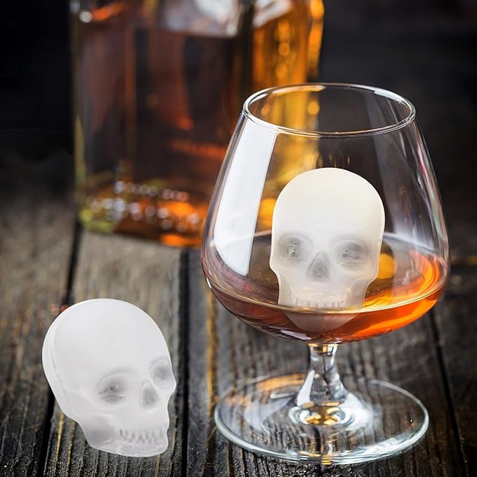 Skull Ice Cube Mold，Skull Cake Pan Silicone Mold，6-Cavity Silicone, or Halloween & Party Drinks (4 Cavity Large Mold)