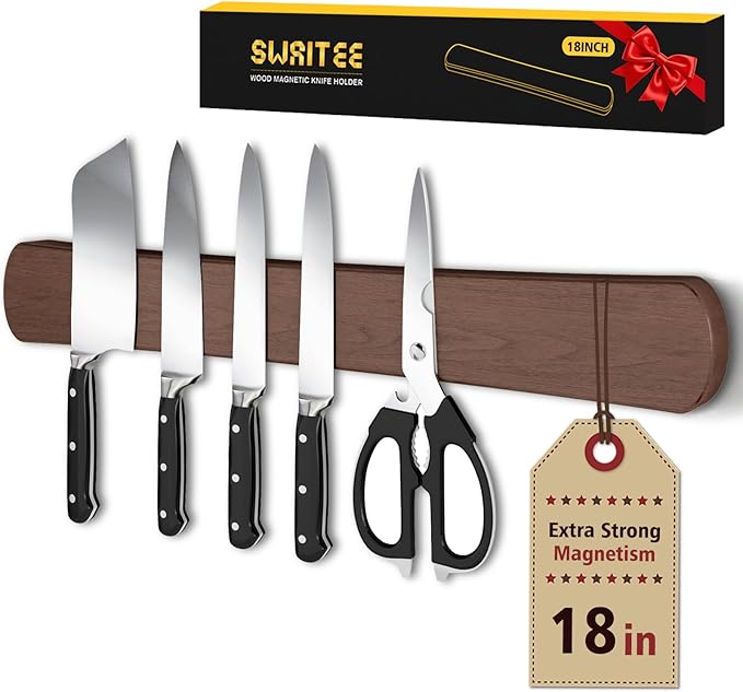 Magnetic Knife Holder for Wall, 18 Inch Wood Strong Magnetic Knife Strip, Housewarming Gifts for New Home, Kitchen Storage Space Savers, Farmhouse Kitchen Utensil Organizer Essentials