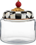 MACKENZIE-CHILDS Courtly Check Kitchen Canister, Decorative Black-and-White Glass Storage Jar with Lid, Small