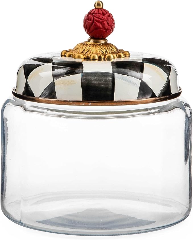 MACKENZIE-CHILDS Courtly Check Kitchen Canister, Decorative Black-and-White Glass Storage Jar with Lid, Small