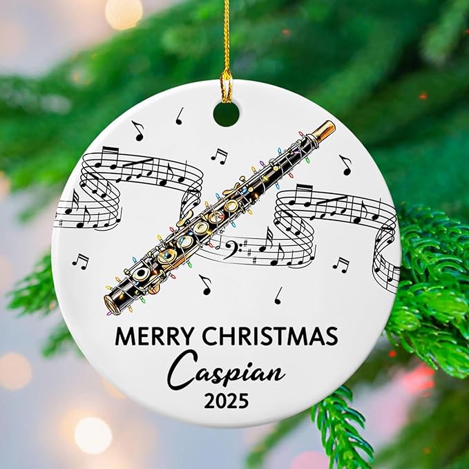 Personalized Text Year Name Piccolo Player Ceramic Ornament, Customized Piccolo Instrument Christmas Hanging Ornament Gift for Dad Mom Husband Wife Brother Sister, Unique Piccolos Piccolo Ornaments