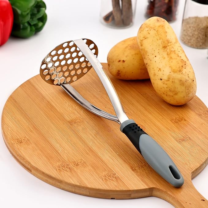 Joyoldelf Heavy Duty Potato Masher, Stainless Steel Integrated Masher Kitchen Tool & Food Masher/Potato Smasher with Non-slip Handle, Perfect for Bean, Vegetable, Fruits, Avocado, Meat