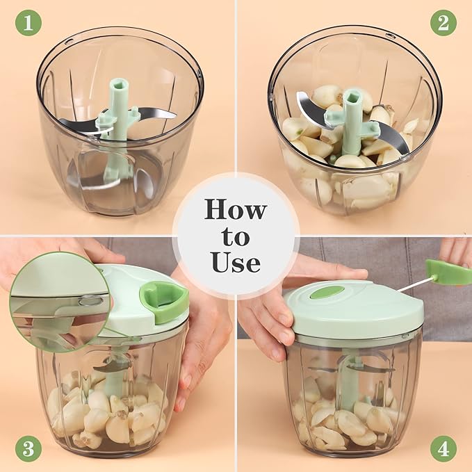 Cambom Manual Food Chopper Vegetable Cutter, Hand String Chopper Onions Cutter for Vegetable Fruits Nuts BPA Free Food Safe Material, 900ml Green